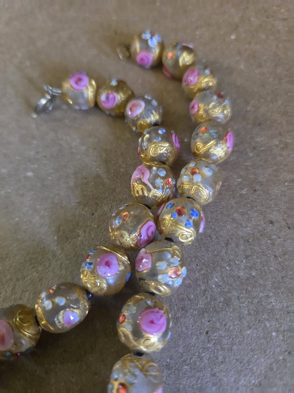 Vintage Murano Brushed Gold Wedding Cake Bead Choker - Picture 5 of 5
